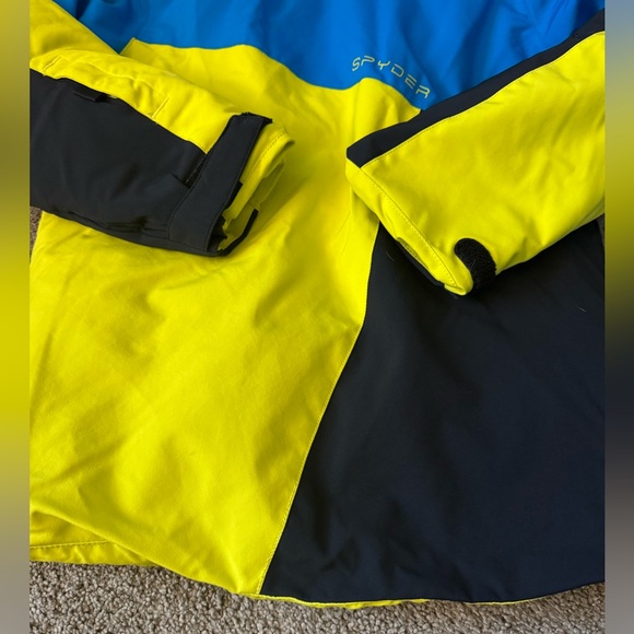 Youth Boys Lime Green/Blue Spyder Ski Jacket w/Removable hood Size 14 - Picture 5 of 6